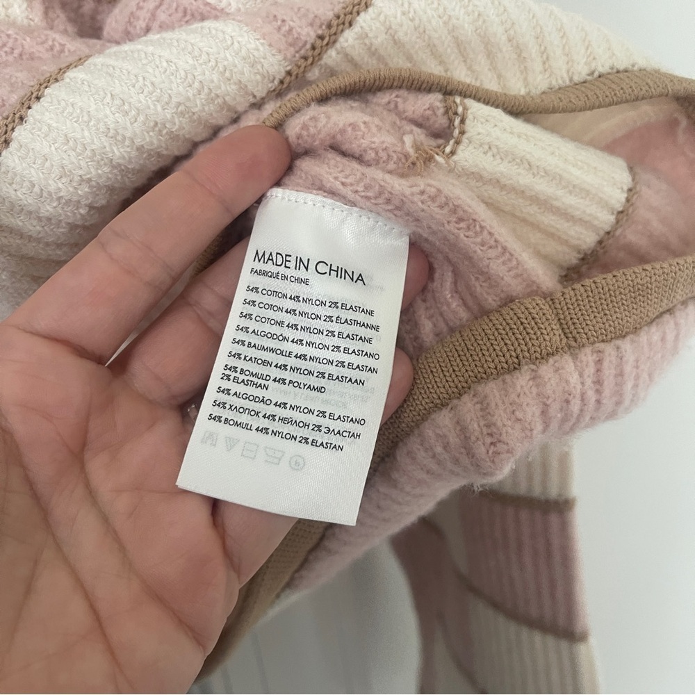 Club Monaco Patchwork Funnel Pink Multi Cream Sweater - Picture 5 of 6